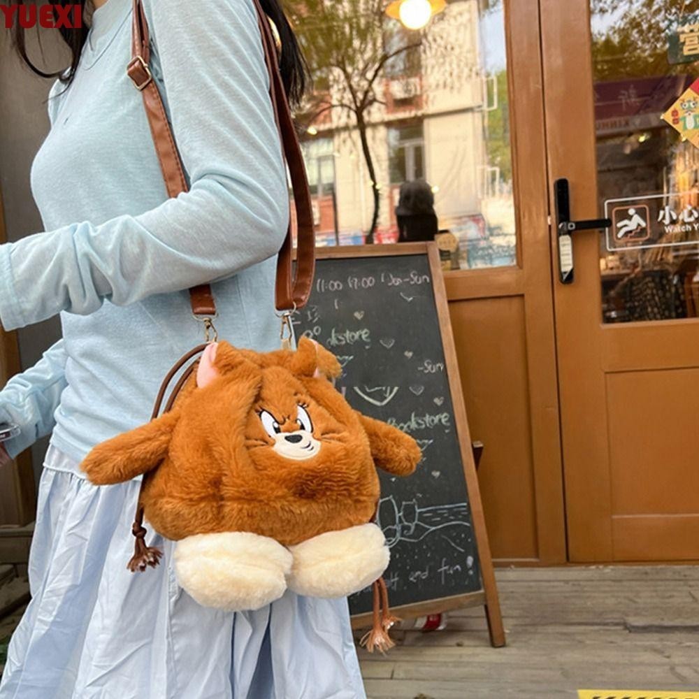 YUEXI Tom and Jerry Shoulder Bag, Fluffy Anime Animal Plush Drawstring ...