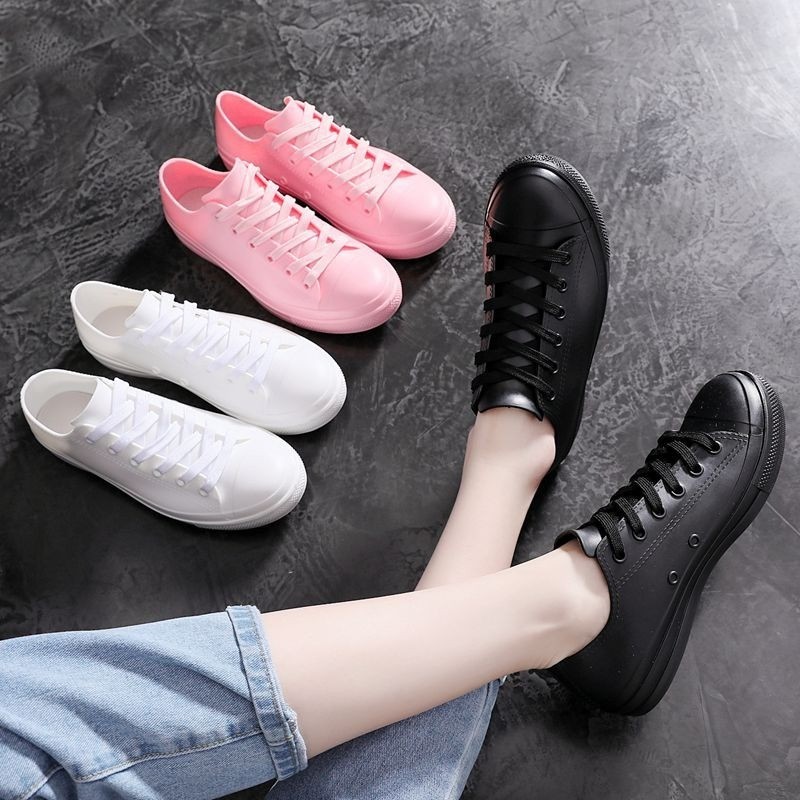 New Waterproof Shoes Korean Fashion Non-slip Rain Boots Women‘s Single  Shoes Flat Casual White Shoes