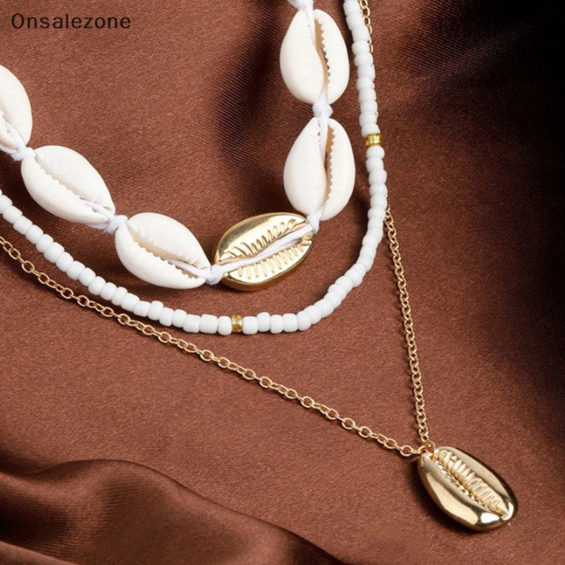 ONPH Three Layer Beach Sea Choker Necklaces Bohemian Natural Shell ...