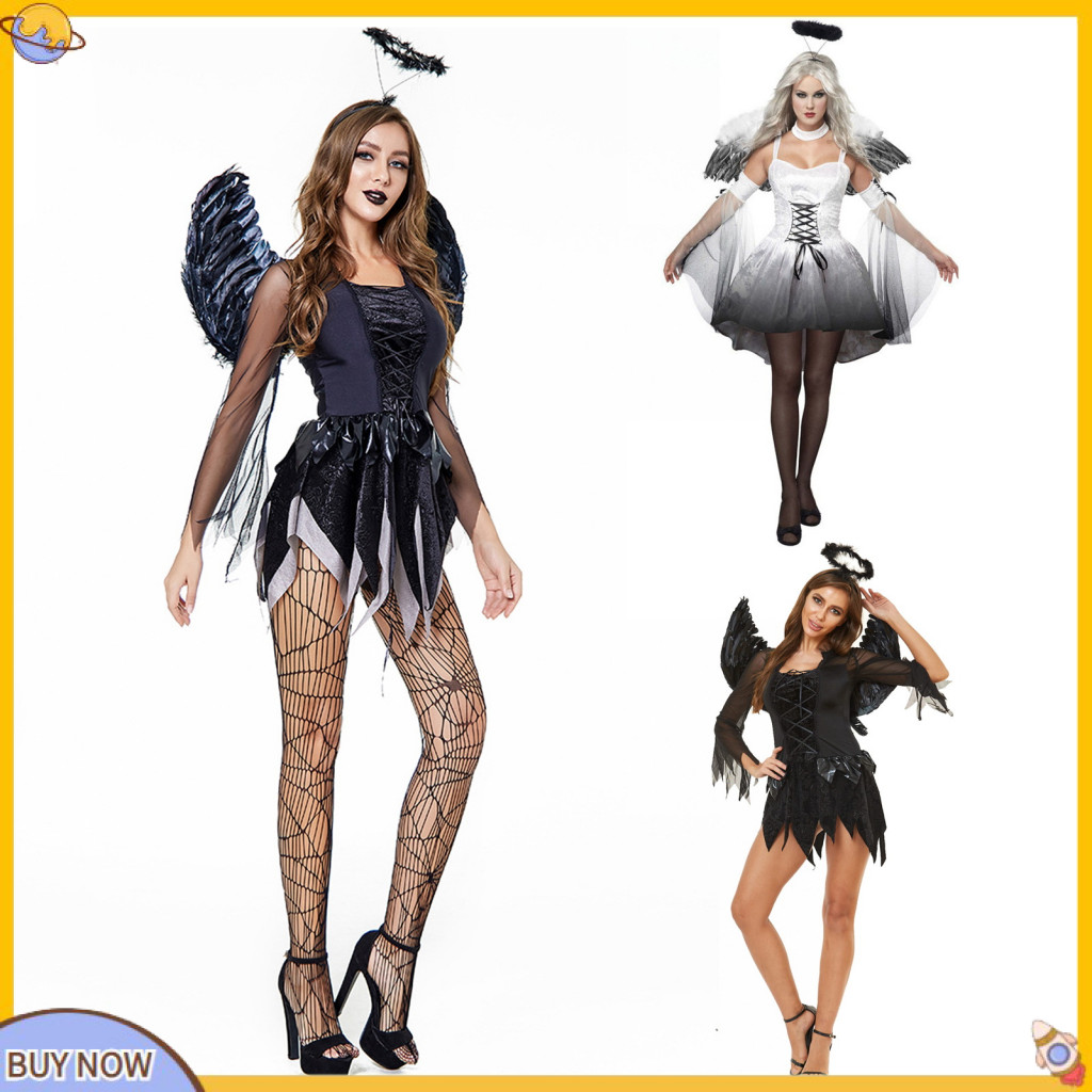 Halloween Kostuum Vrouwen - Gothic Dark Angel Jurk Met Cape - Heks / Middeleeuws Feeënkostuum - Polyester/elastaan Gothic Jurk Met Cape
