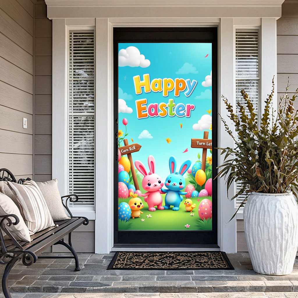 Happy Easter Spring Party Photo Booth Background with Cute Bunny Scene ...