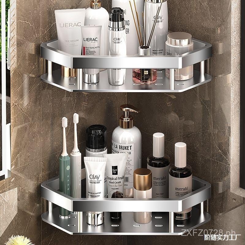No-Drill Triangle Bathroom Shelf Triangle Rack Glass Towel Rack Storage ...