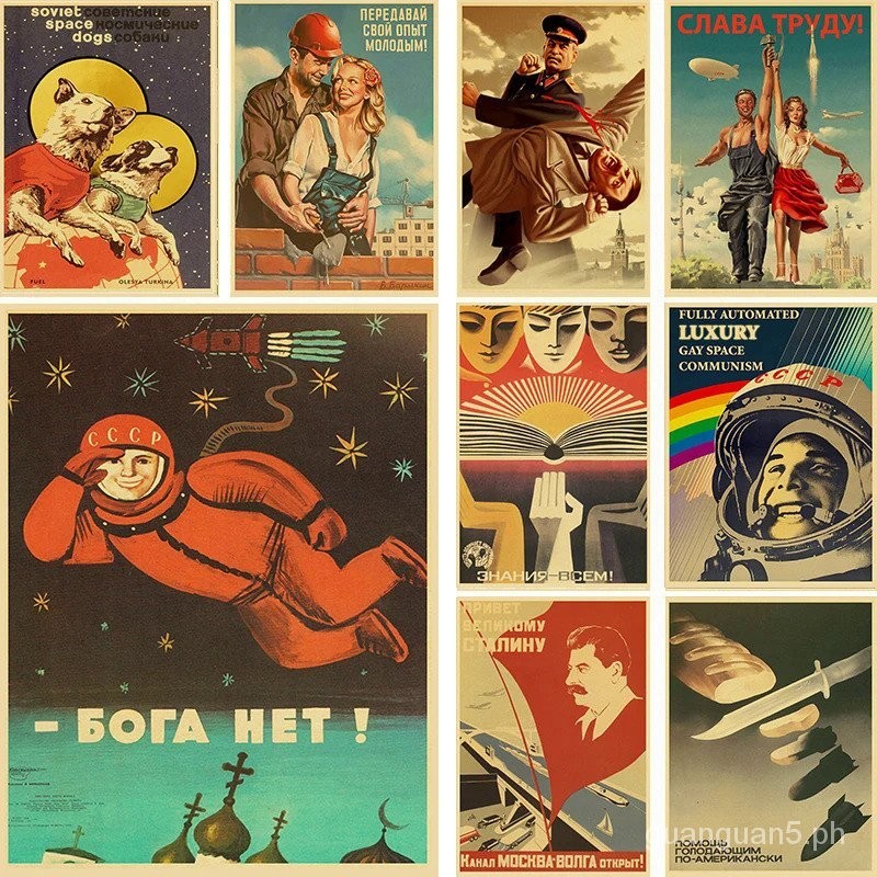 Soviet USSR CCCP Posters Stalin Retro Kraft Paper Sticker Vintage Room ...