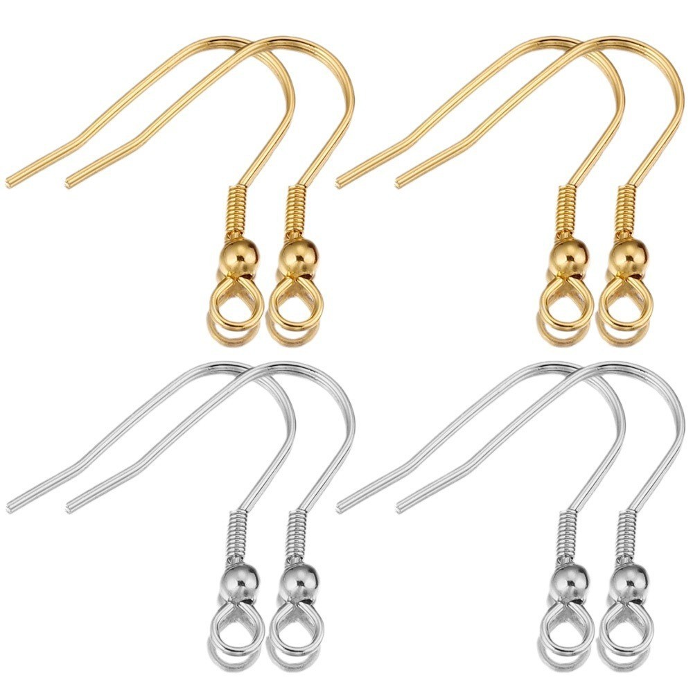50pcs/pack Stainless Steel Beaded Spring Ear Hook Earrings DIY Earrings ...