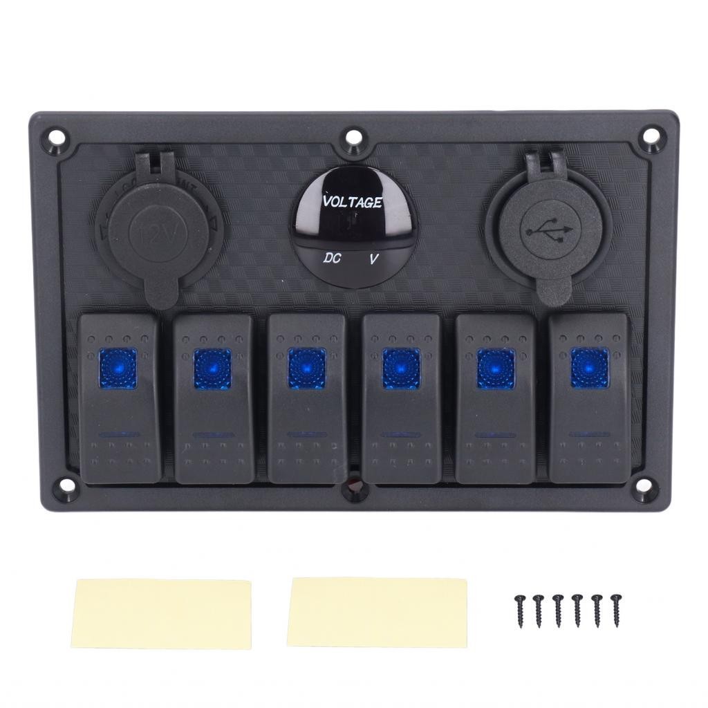 Ddhihi Marine Boat Rocker Switch Panel Led Digital Voltmeter 6 Gang 