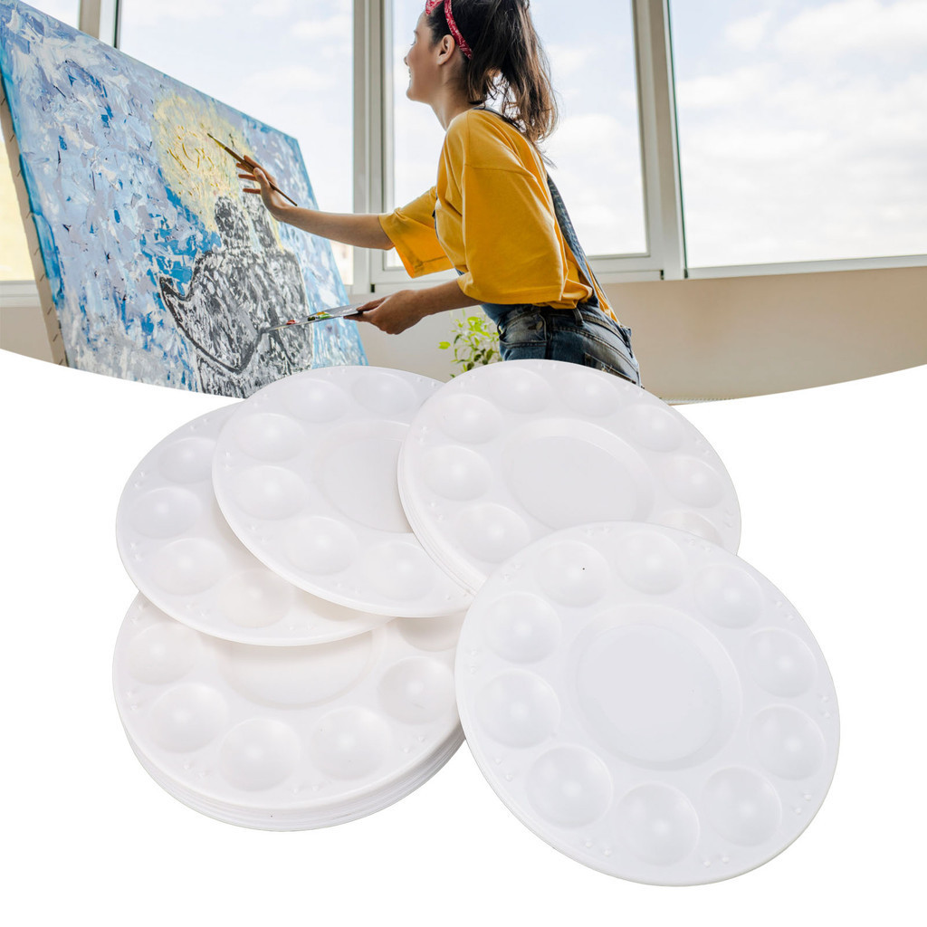 Lyellfe 10 Pack Plastic Palette, 20 Well Sturdy Reusable Paint Palette For Acrylic Oil Watercolor Painting, 13" L X 10" W Rectangular