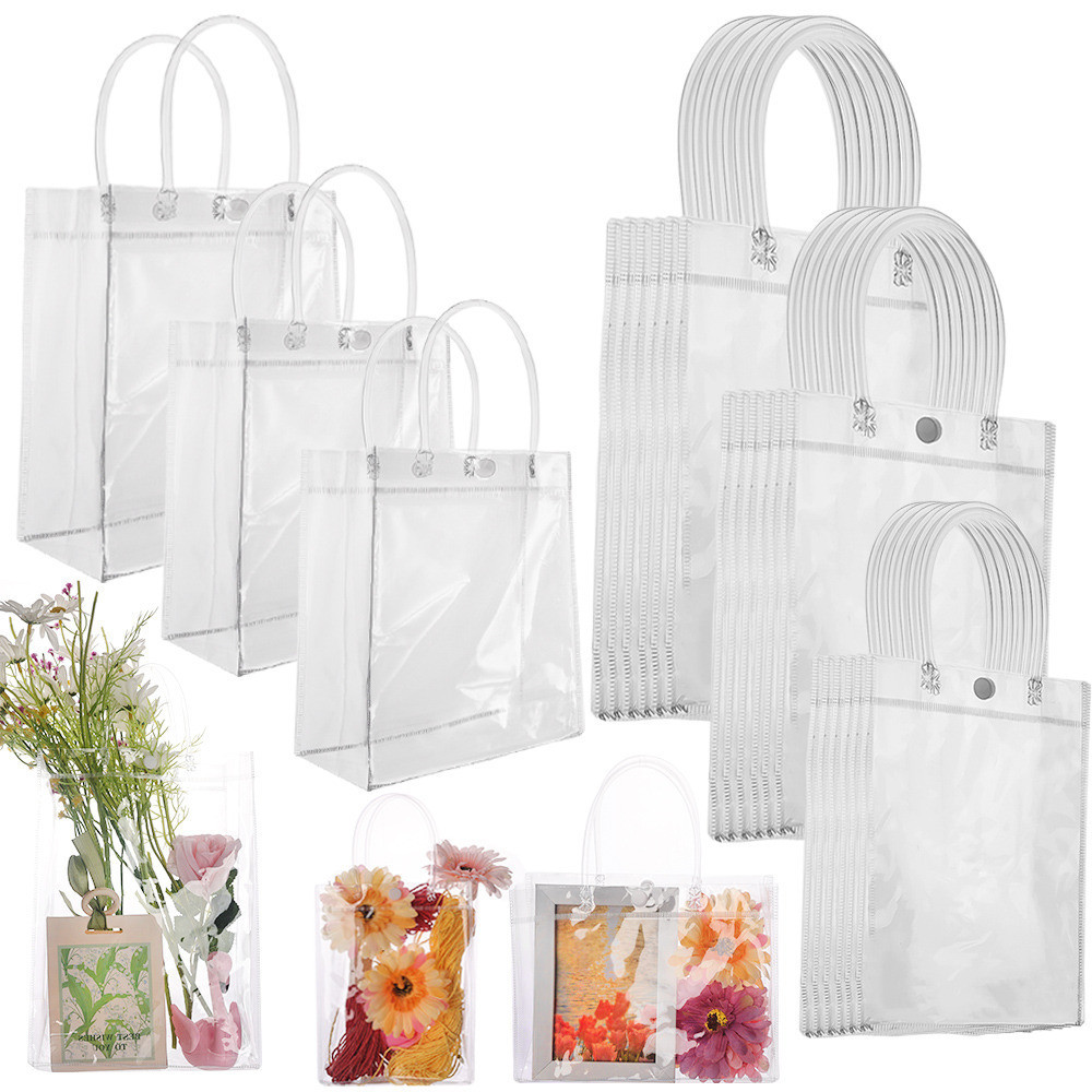 Clear Gift Bags with Handle - Reusable Waterproof Plastic Tote Bag ...