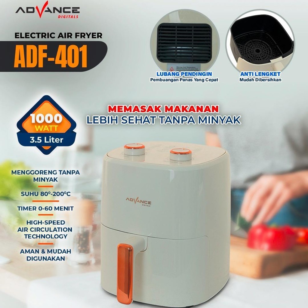 Advance ADF-401 Electric Air Fryer 4 Liter Capacity Non-Stick Tray ...