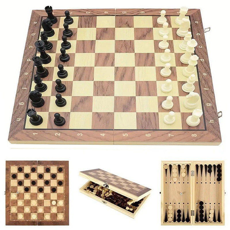 3 In 1 Chess Board Folding Wooden Portable Chess Game Board Magnetic ...