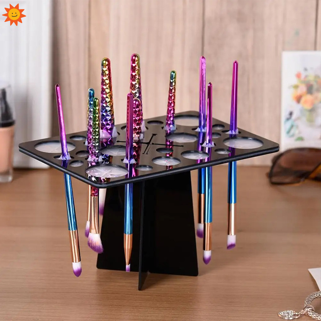 28 Slots Make up Brush Drying Rack Collapsible Brushes Shelf Beauty