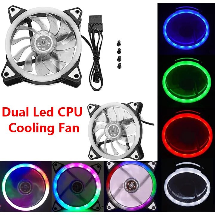 120mm CPU Fan Cooler Case Chassis Cooling Dual Ring LED Fan (RGB ...