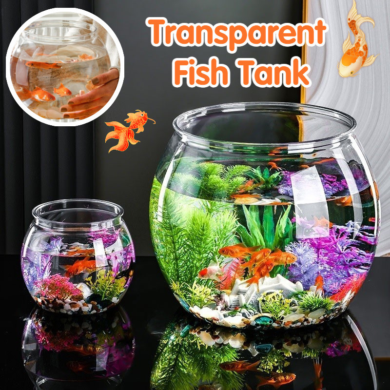 Transparent Fish Bowl Plastic Aquarium Small Fish Tank Hydroponic Plant  Home Desktop Decorative