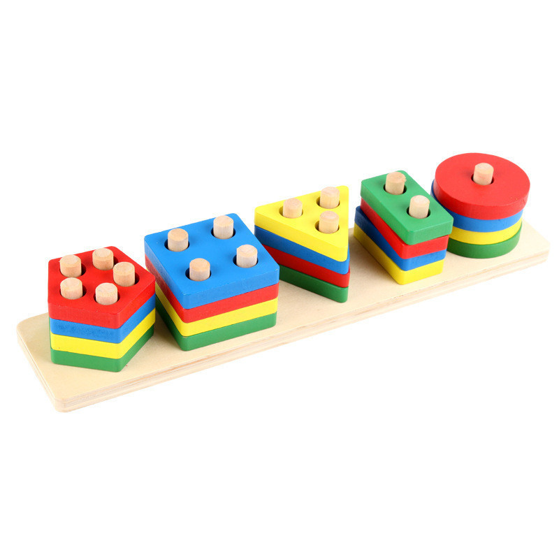Wooden Puzzle Shape Color Sorting Stacking Building Blocks Early ...