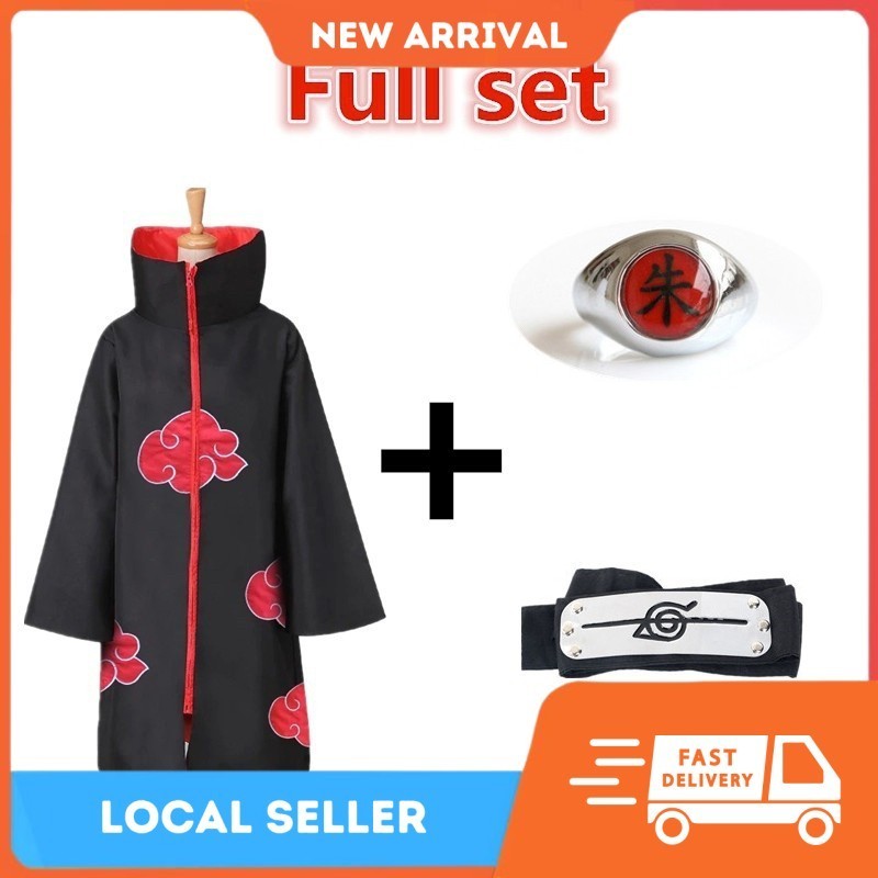 (WITH HEADBAND+RING) Naruto Costume Cosplay Jubah Akatsuki Jacket Baju ...