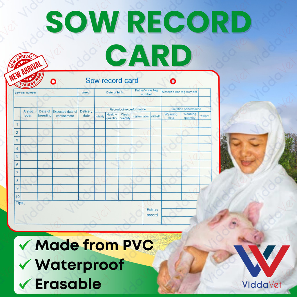 SOW RECORD CARD PVC PIGGERY RECORD KEEPING for animals livestock ...