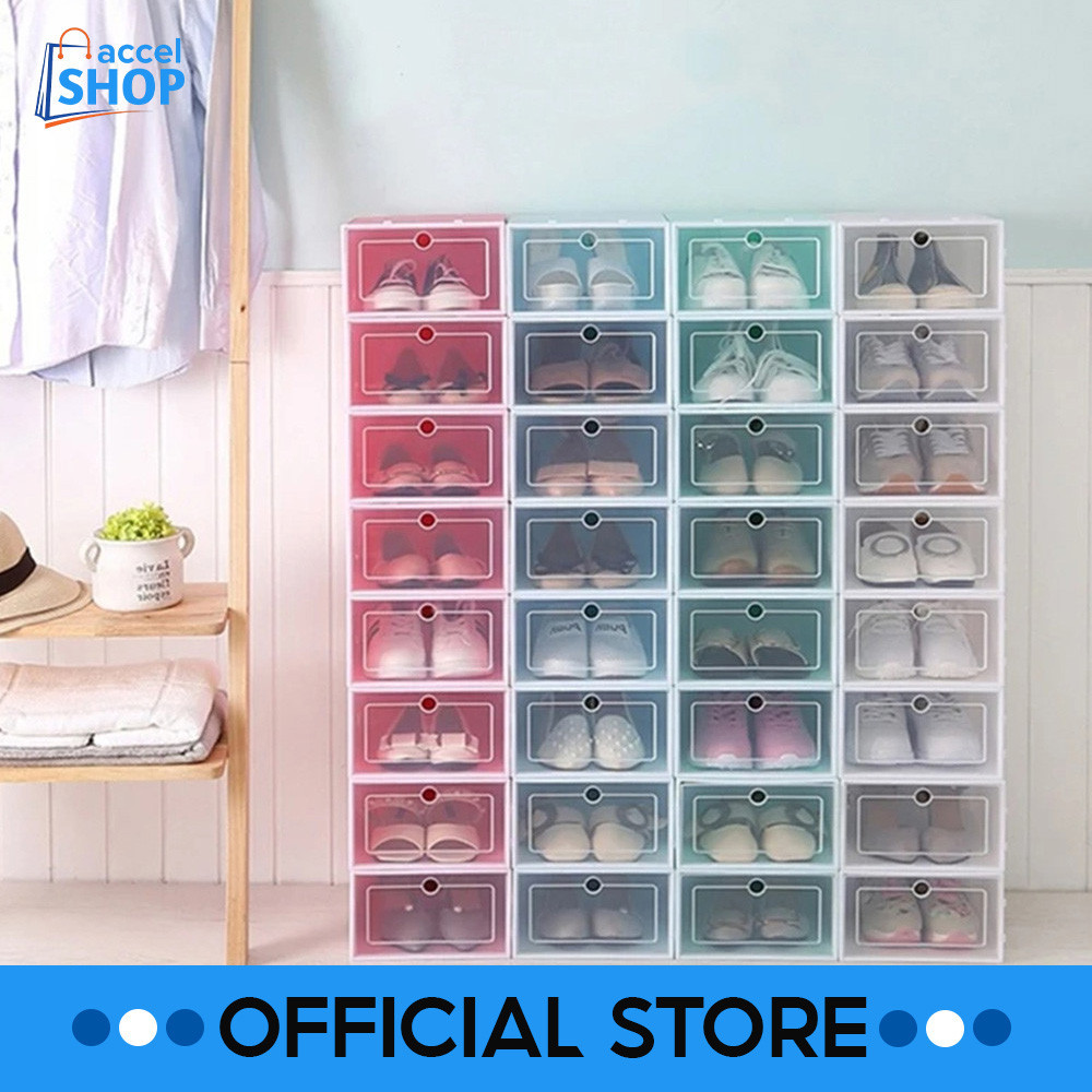 Accel Stockable Transparent Shoe Box Multi Use Plastic Shoe Storage Box Organizer 1pc Shopee Philippines