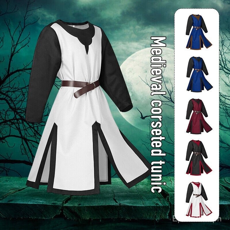 Men Medieval Renaissance Templar Knight Long Sleeve Robe Cosplay ...