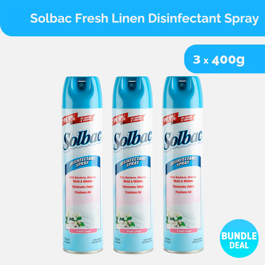 [3pcs] Solbac Disinfectant Spray Fresh Linen 400g | Shopee Philippines