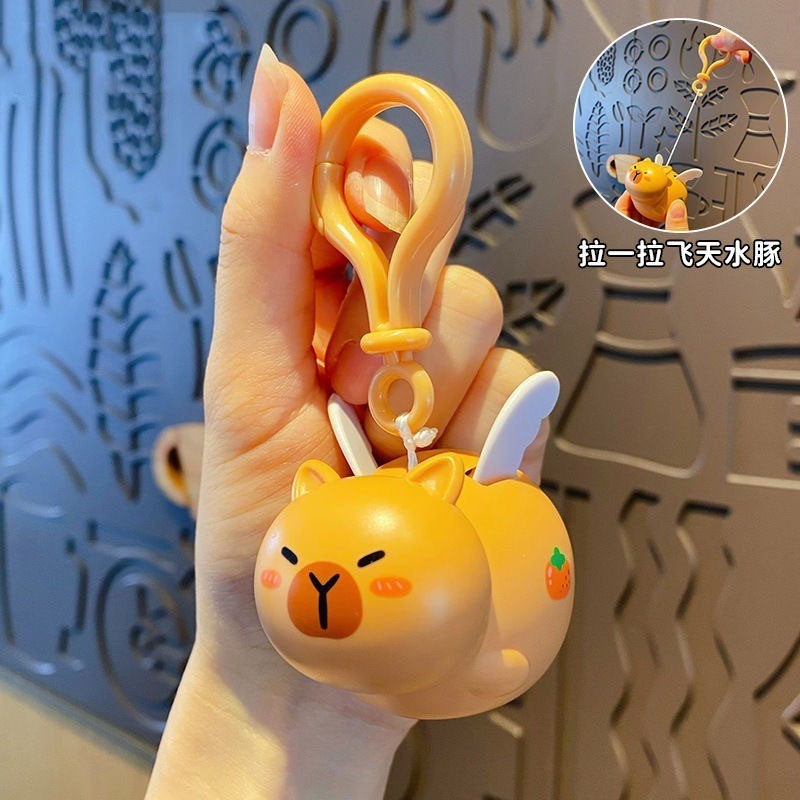 Flying Capybara Keychain Kawaii with Wings Pull String Capibara Keyring ...
