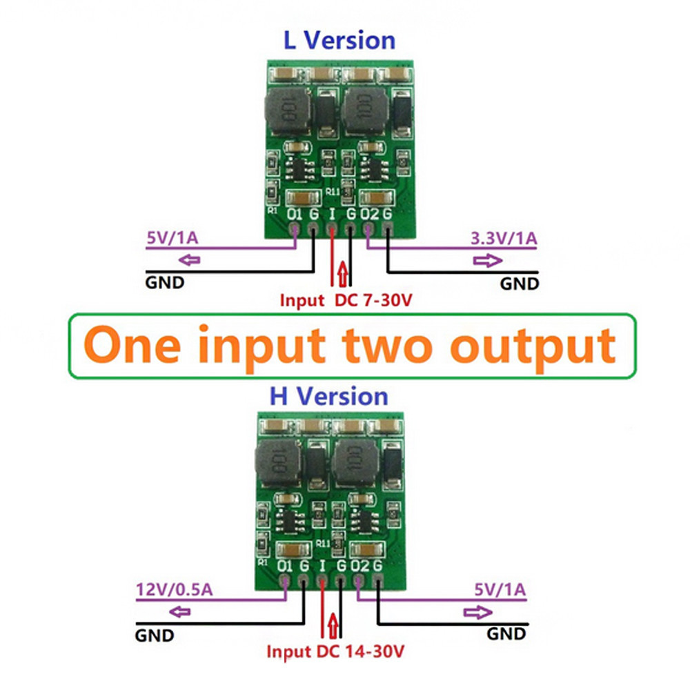 10W Dual Output DC DC Step-Down Buck Converter Module 5V 3.3V/12V 5V ...