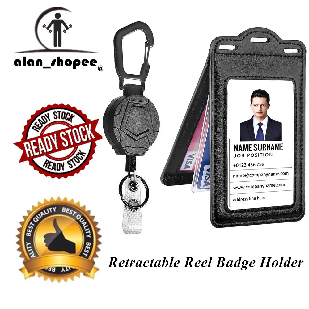 Retractable Badge Holder With Double-Sided Clear Windows – Holds Up To 6 Cards, Heavy Duty Leather Reel For Nurses, Teachers & Professionals - View #4