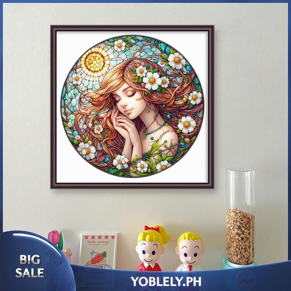 [yoblely Ph] Full Embroidery Cotton Thread 16ct Print Stain Glass Girl