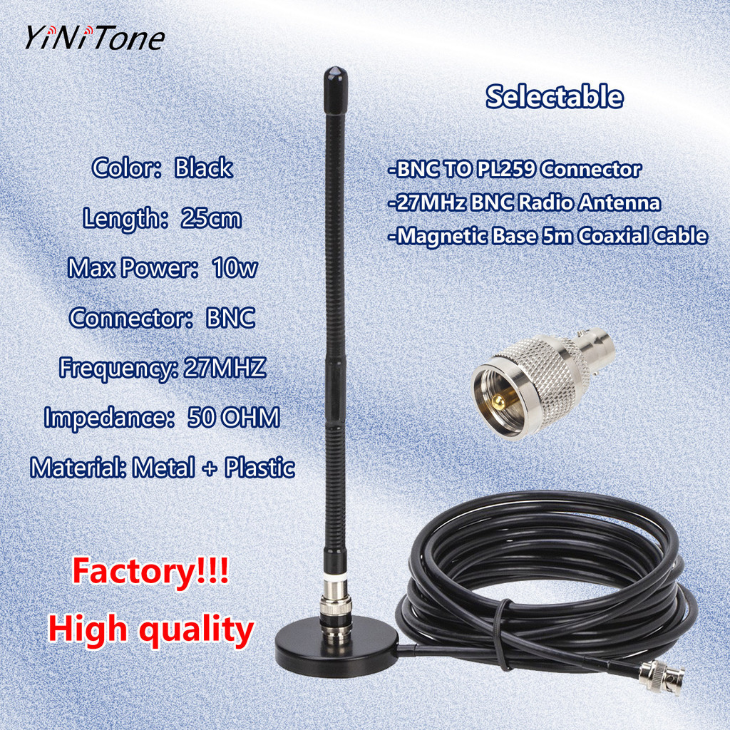 Long Range Soft Whip Antennae Pl259bnc Male Connector Set Magnetic Base Station Adapter Cb 8605