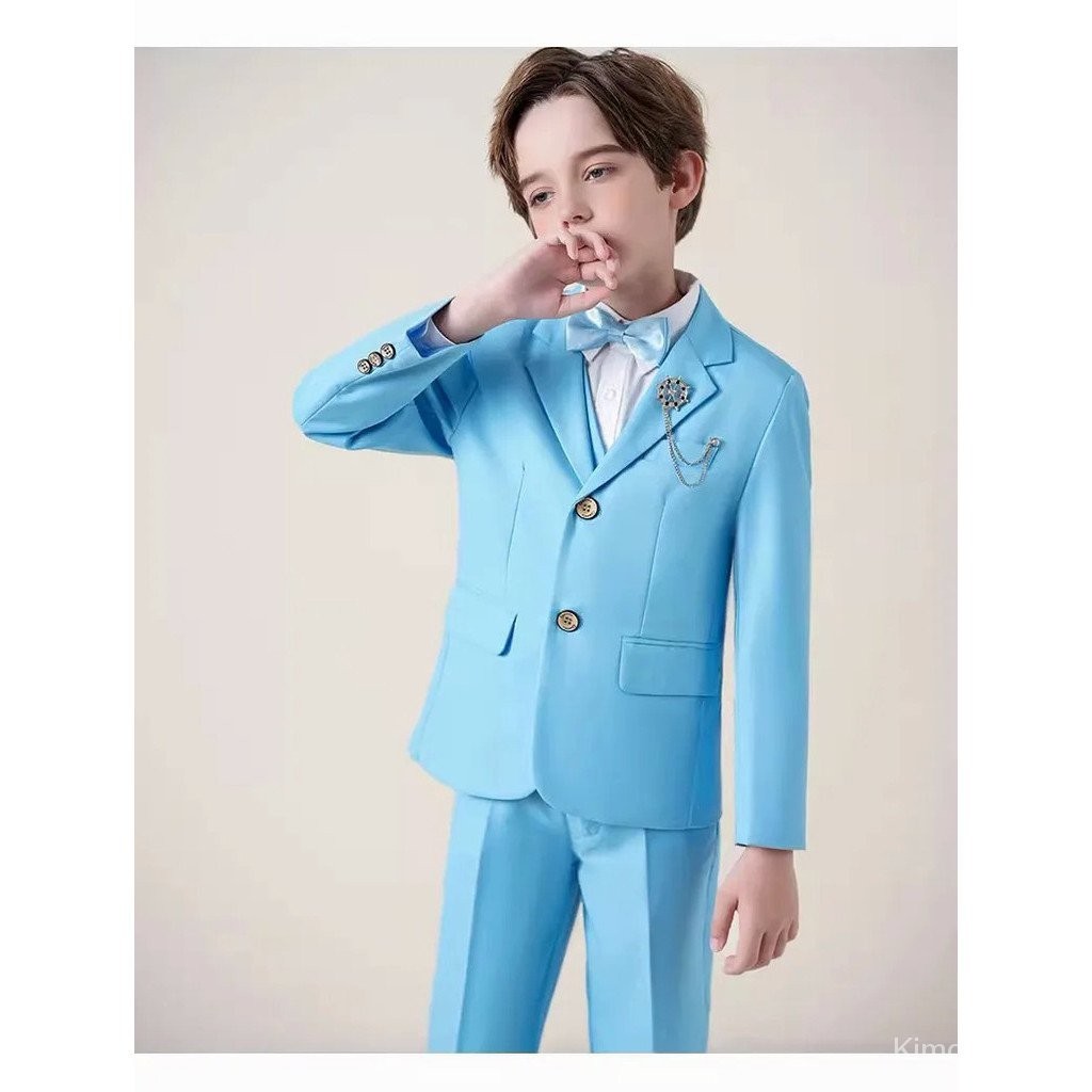 Children Sky Blue Photography Suit Boys Jacket Vest Pants Bowtie 4PS ...