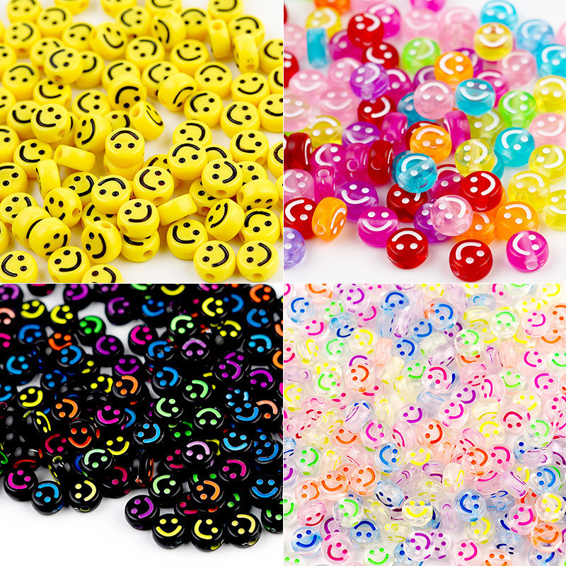50PCS Acrylic smiling face flat beads loose bead making jewelry accessories  wholesale fashion smile diy handmade beads
