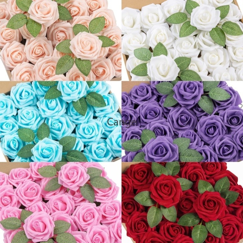 8cm Artificial Flowers PE Foam Rose Fake Flower with Stem Bride Bouquet ...