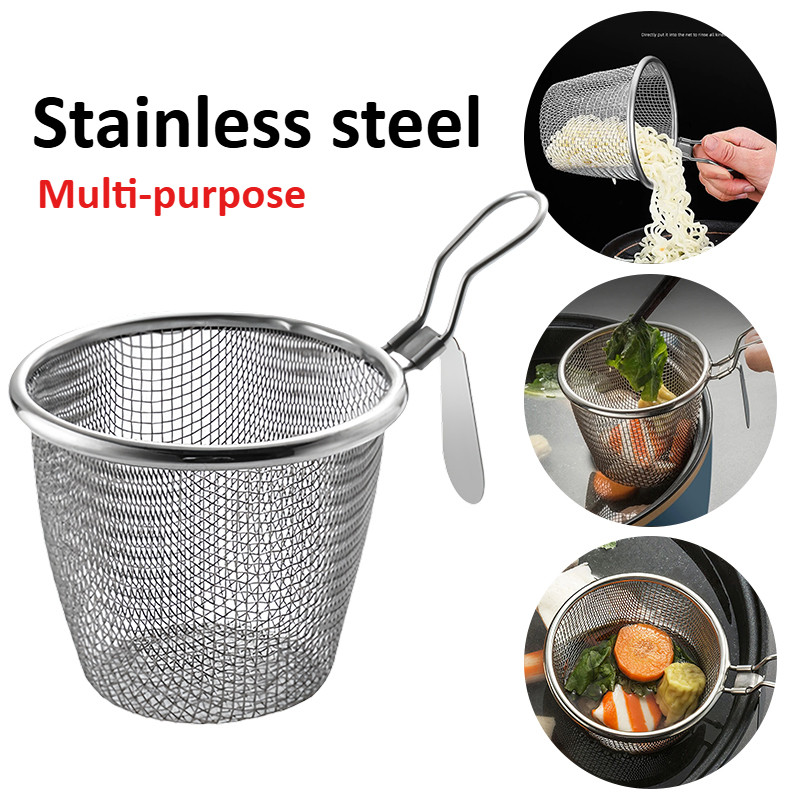 Stainless Steel Mesh Net Strainer Dumpling Noodles Basket with Handle ...