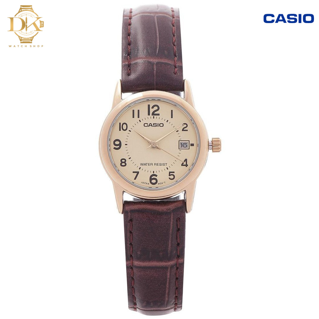 Casio Collection LTP-V002GL-9B – Orologio Elegante Al Quarzo Per Donna, Cinturino In Pelle E Cassa Dorata