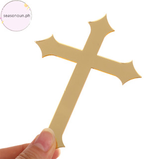 Seasonoun 5pcs 10*7cm Acrylic Cross Gold Topper First Communion 