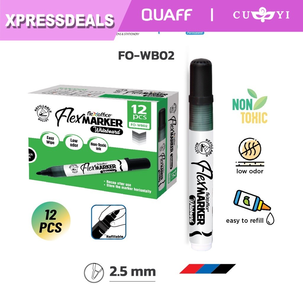 [ FO-WB02] FlexMarker Whiteboard Marker - Refillable Black | Red | Blue ...