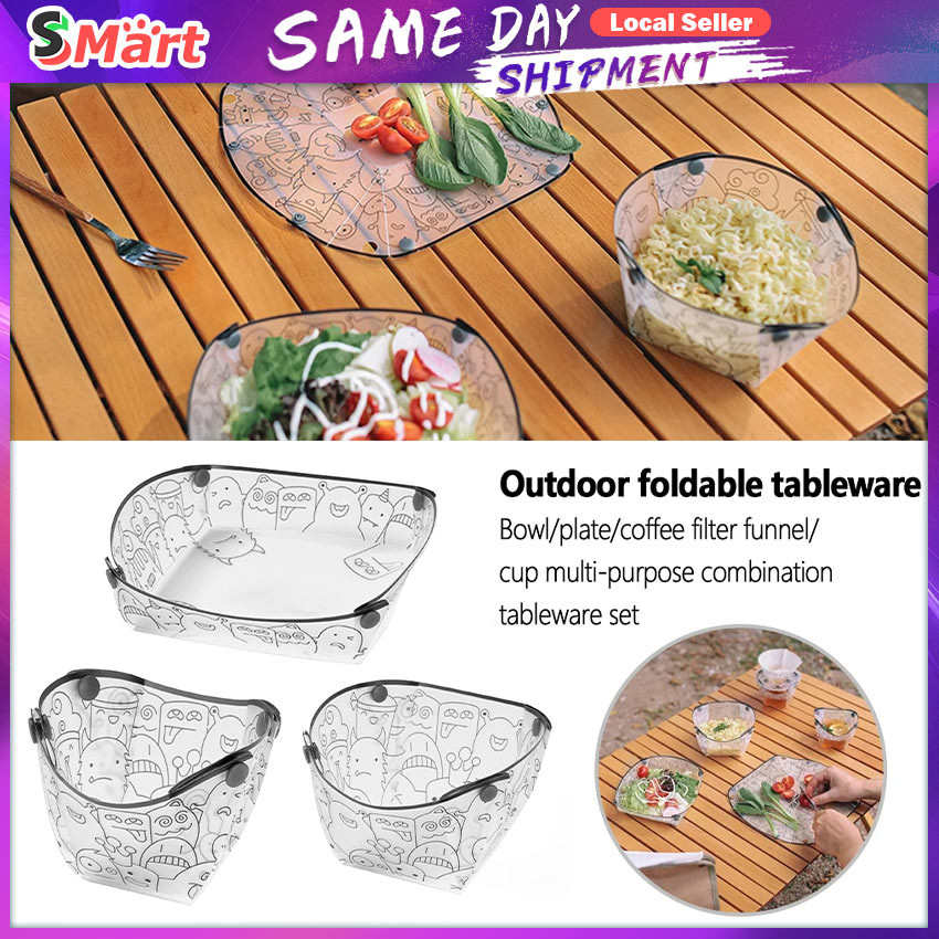 Outdoor Folding Tableware Portable Bowl Dinner Plate Water Cup Multi ...