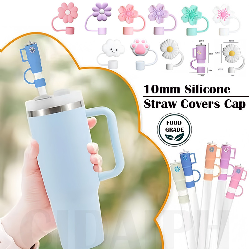 10mm Silicone Straw Cover Cap Reusable Straw Toppers Accessories Dust ...