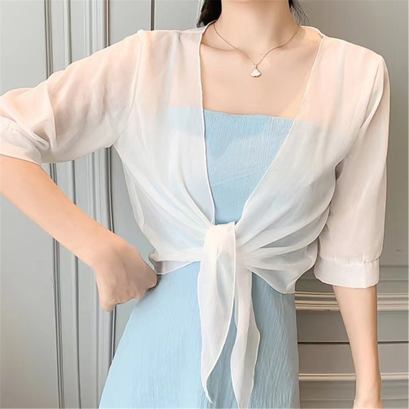 Dressy Shrugs For Evening Wear Women's Short Sleeve Sheer Bolero Shrug   Open Front Tie-Up Crop Cardigan Tie Front Cropped Shrug