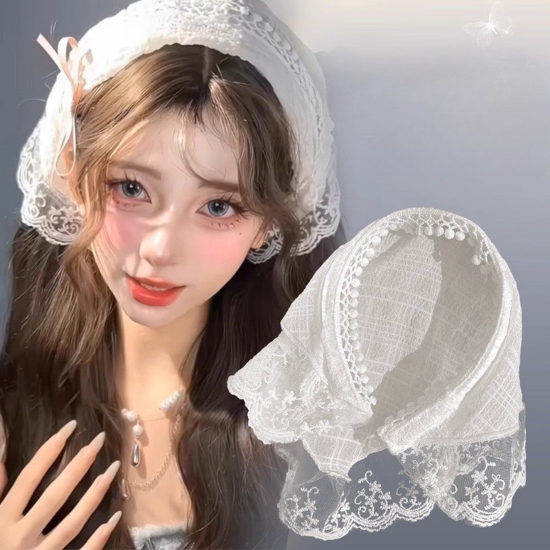 Sweet Girls Lace Headband Turban Head Kerchief Triangle Scarf Hair ...