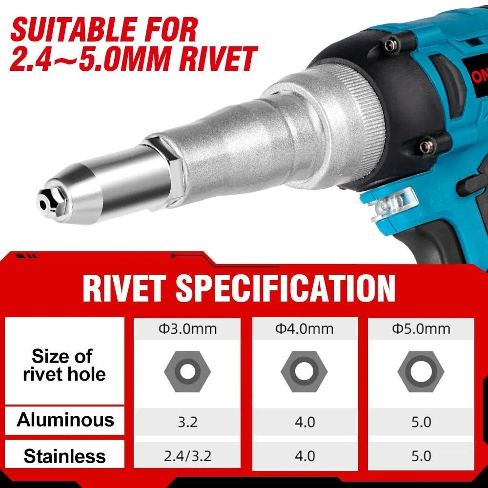 ONEVAN 720W 20000N Brushless Electric Rivet Gun Cordless Rivet Nut Gun ...