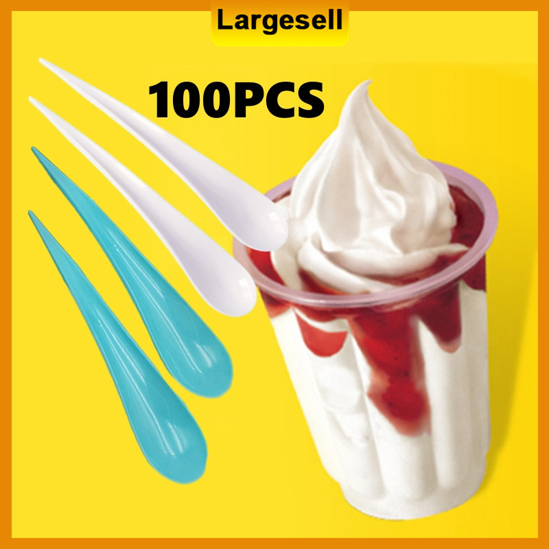 100pcs Disposable Plastic Dessert Spoon Drop Shape Spoon for Ice Cream ...