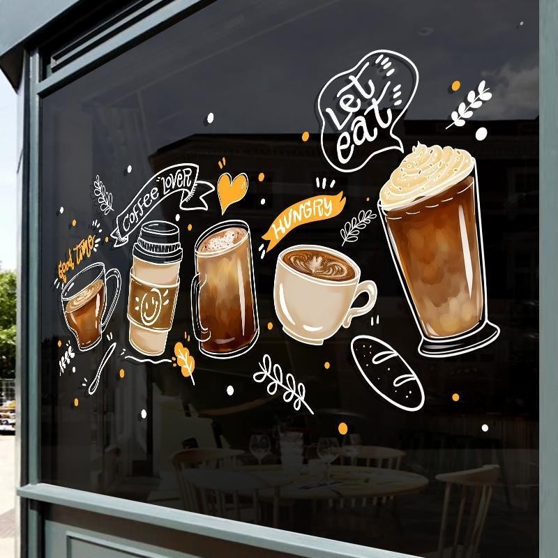 Cafe cafe cafe Glass Window Sticker Suitable for Decorative Milk Tea ...