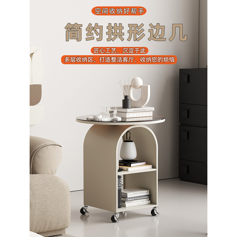 Movable with Wheels Living Room Sofa Side Table Glass Small Coffee ...