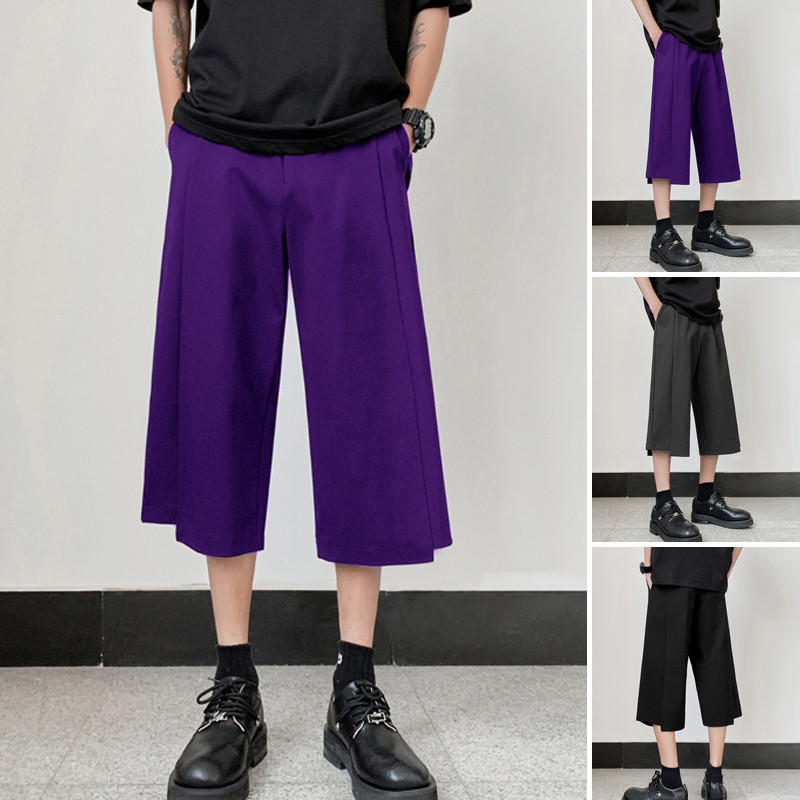 INCERUN Men Korean Naples Loose Straight Casual Cropped Pants | Shopee ...