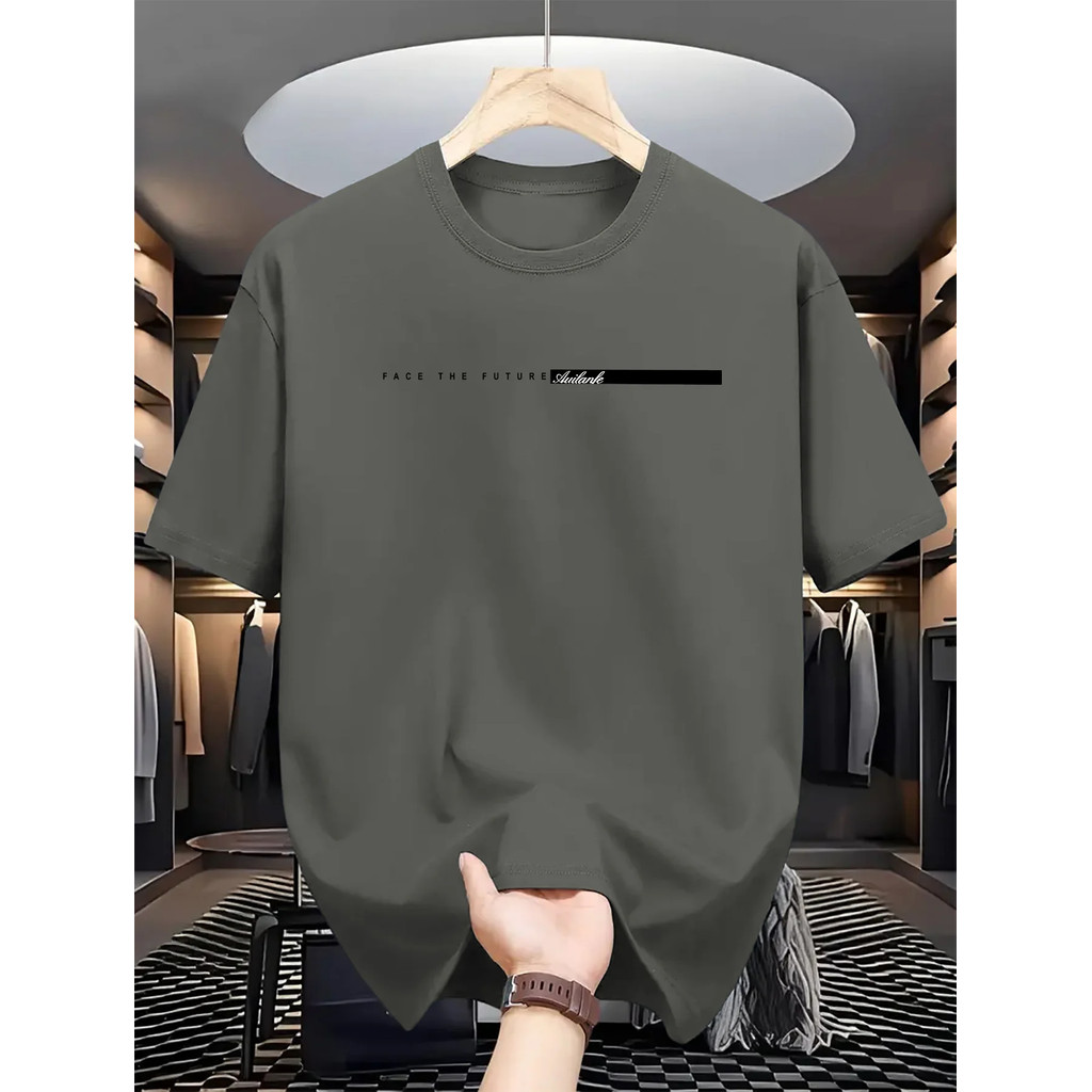 Men's Plus Size Letter Round Neck Short Sleeve T-Shirt