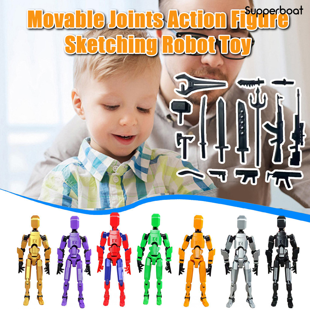 [SUP]1 Set Robot Action Figure with 15 Weapons Multi-jointed Movable 3D ...