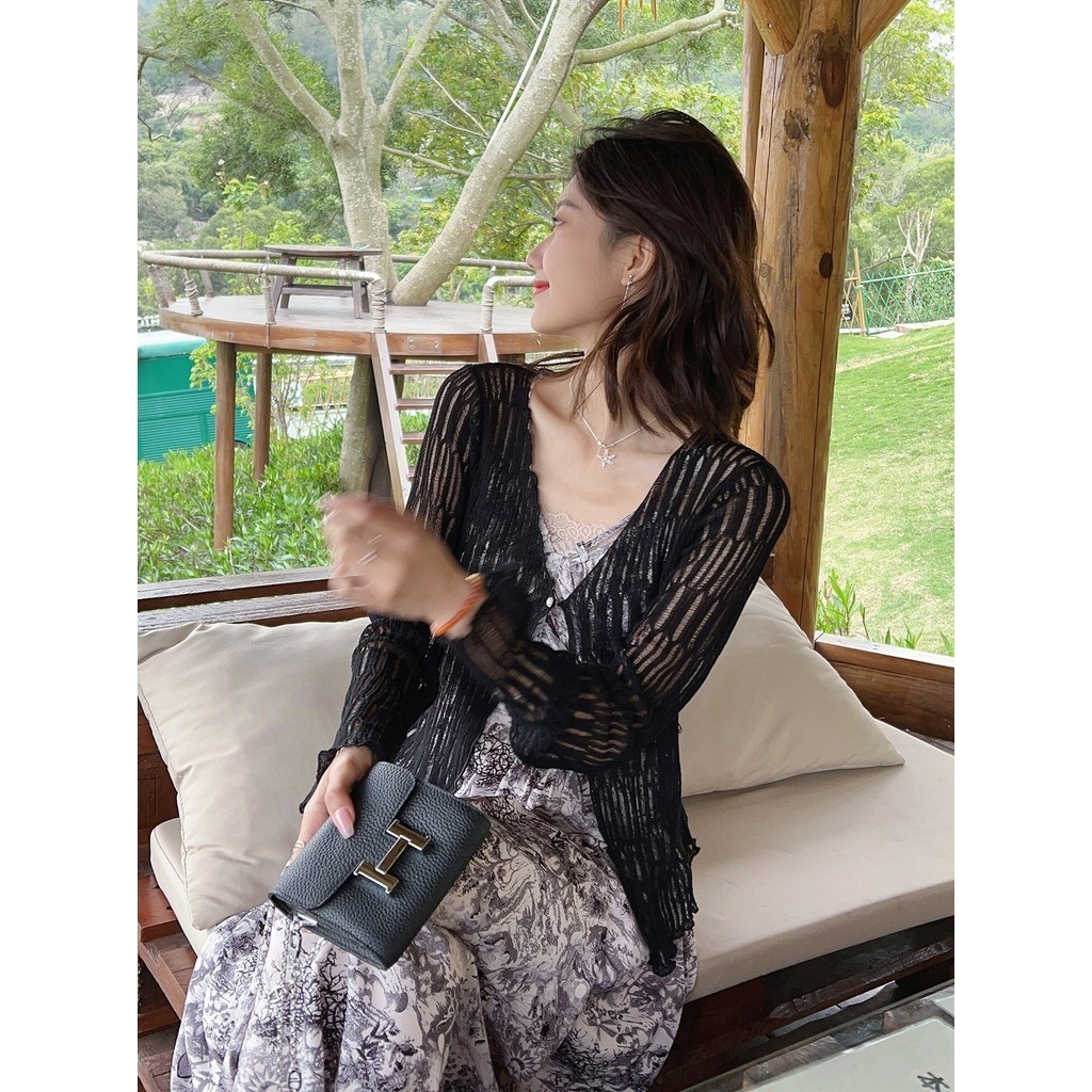 9392 Ice silk small shoulders sunshirt cover up shirt female thin shawl summer with halter dress sub outwear jacket knitted cardigan