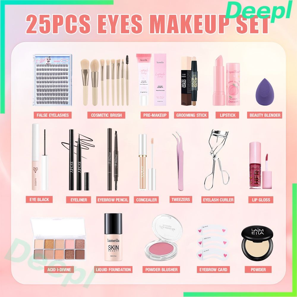 25Pcs Makeup Complete Set Foundation BB Cream+Eyeshadow Palette+False ...