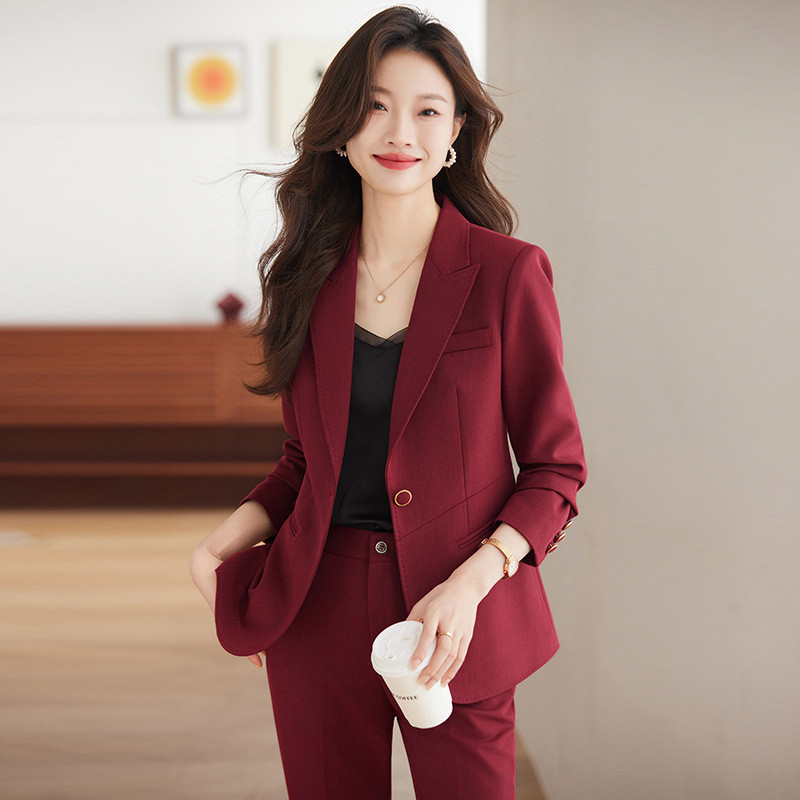 High-end Burgundy Suit Jacket Women Spring Autumn 2024 New Style Host  Formal Wear Temperament Professional Wear Suit Suit