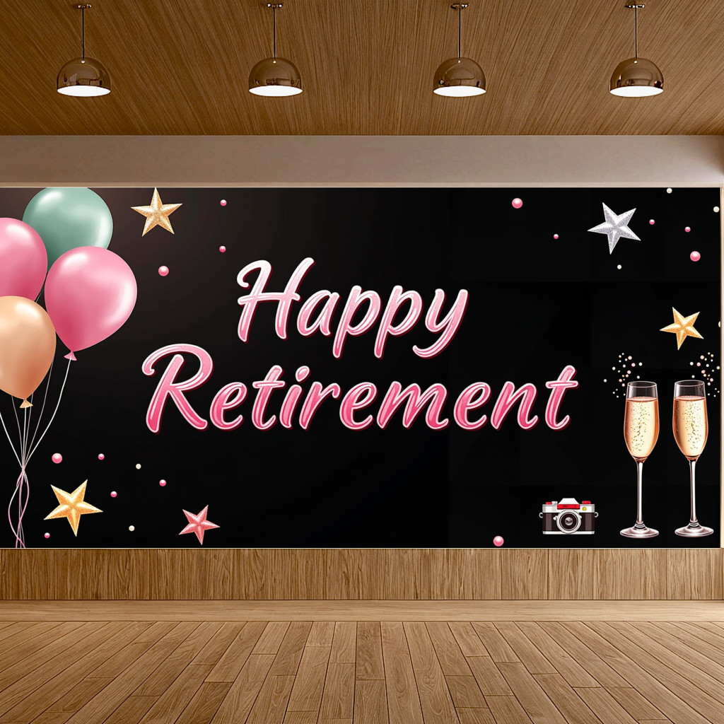 Happy Retirement Backdrop Colorful Balloons Black and Blue Photography ...