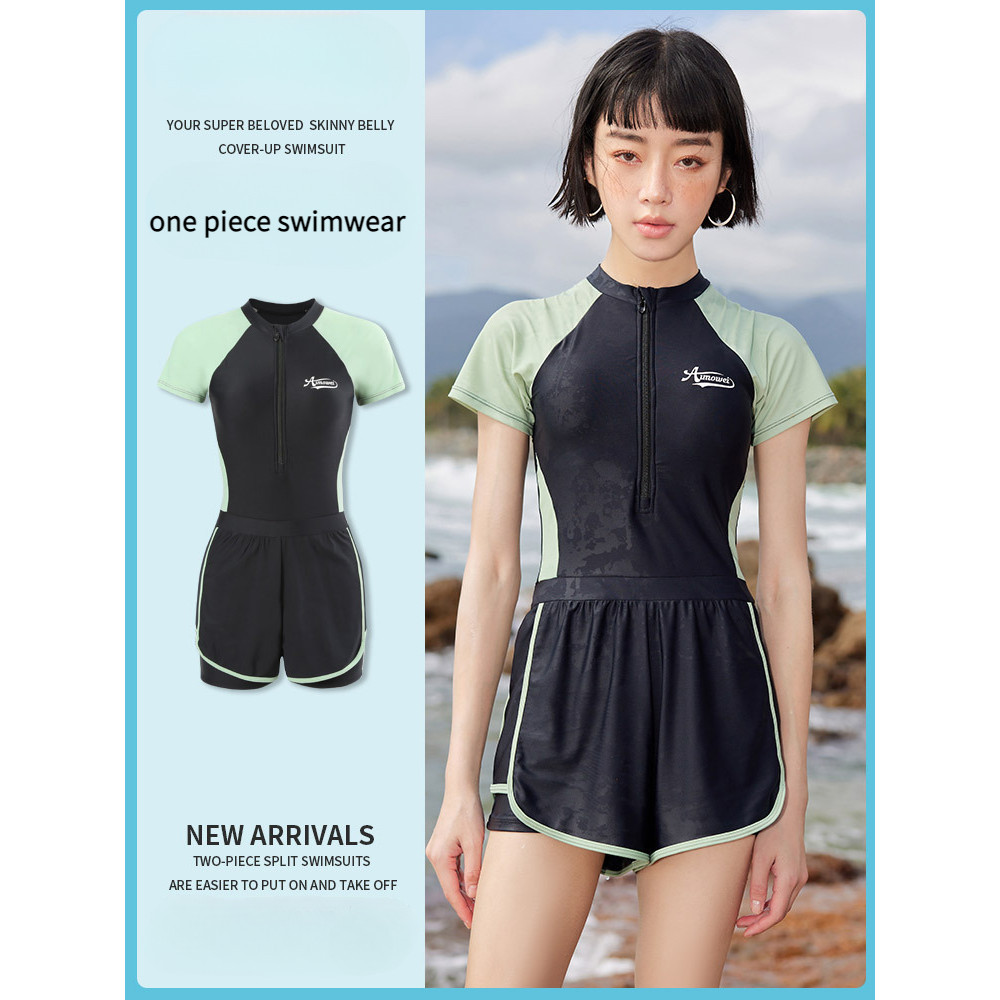 2024 New Sports Women's One-piece rash guard Swimsuit Students ...